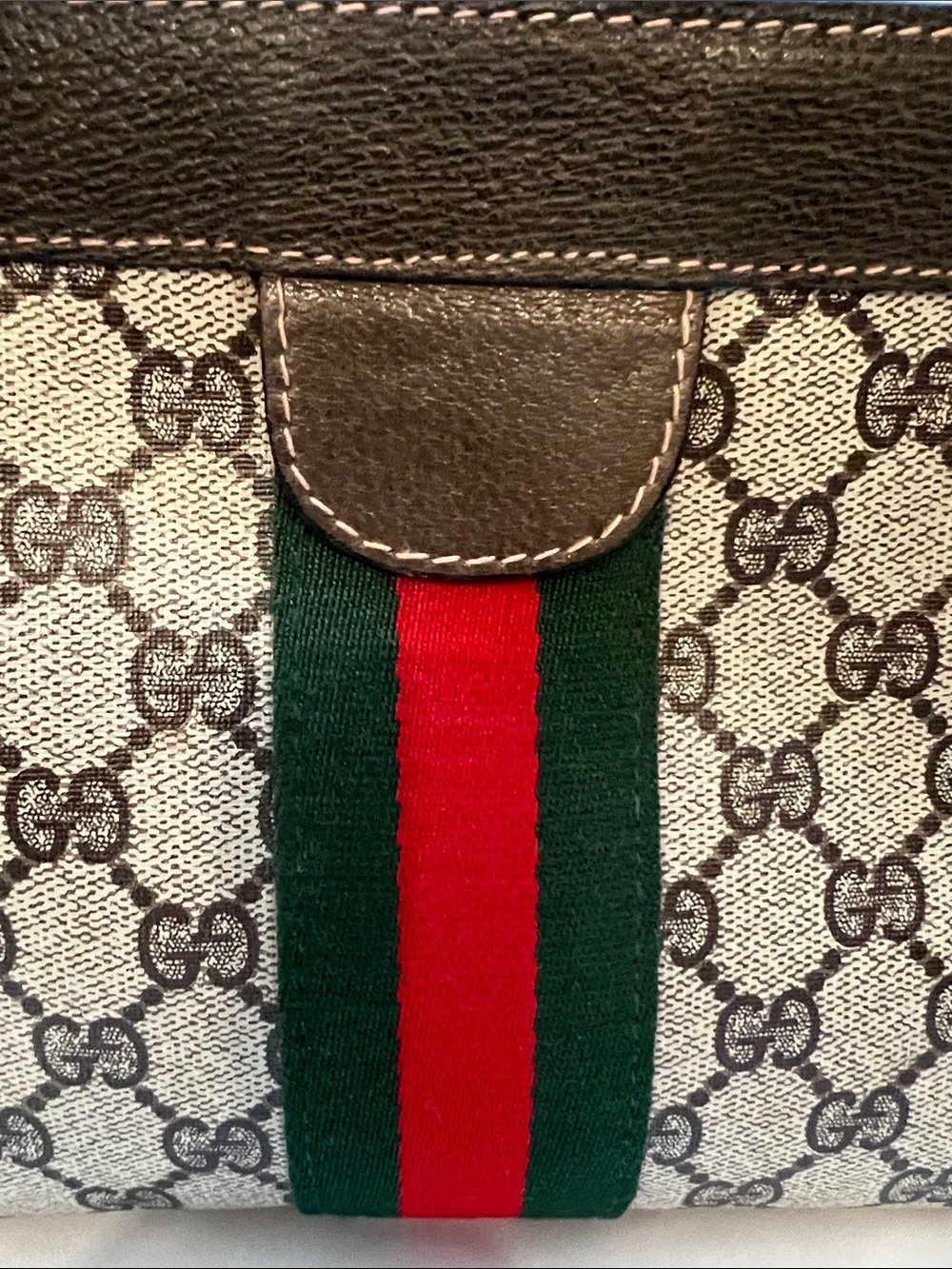 Vintage Designer Styled Clutch Bag Brown GG Canvas with Green and Red Stripe - Picture 6 of 12